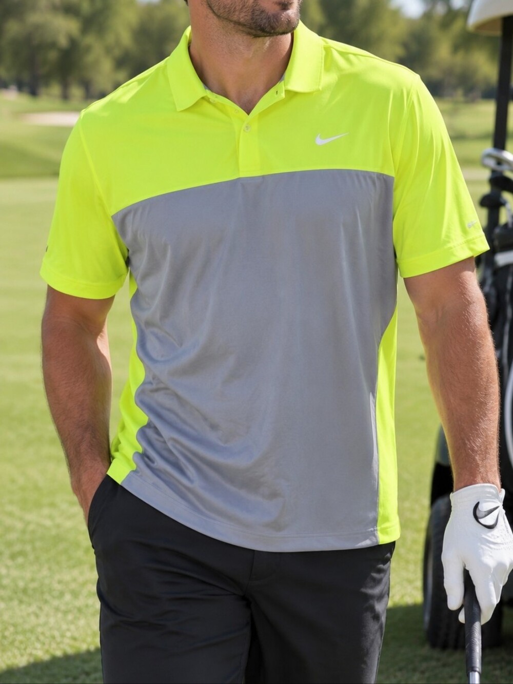 Nike Golf Dri-FIT Men’s XXL Volt Gray Colorblock Polo Shirt Standard Fit -A